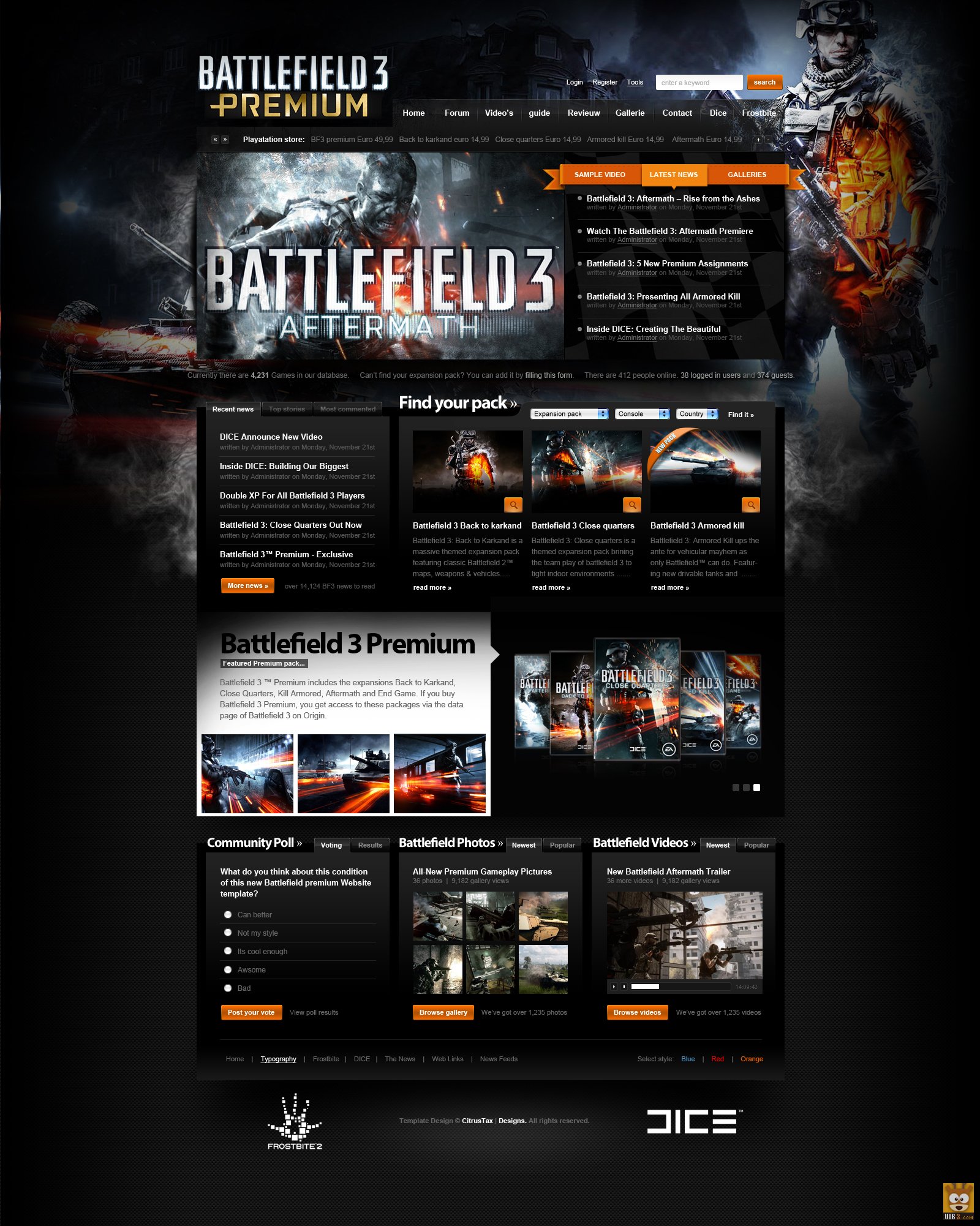 《battlefield 3》第一人称射击游戏UI网站_点击查看原图