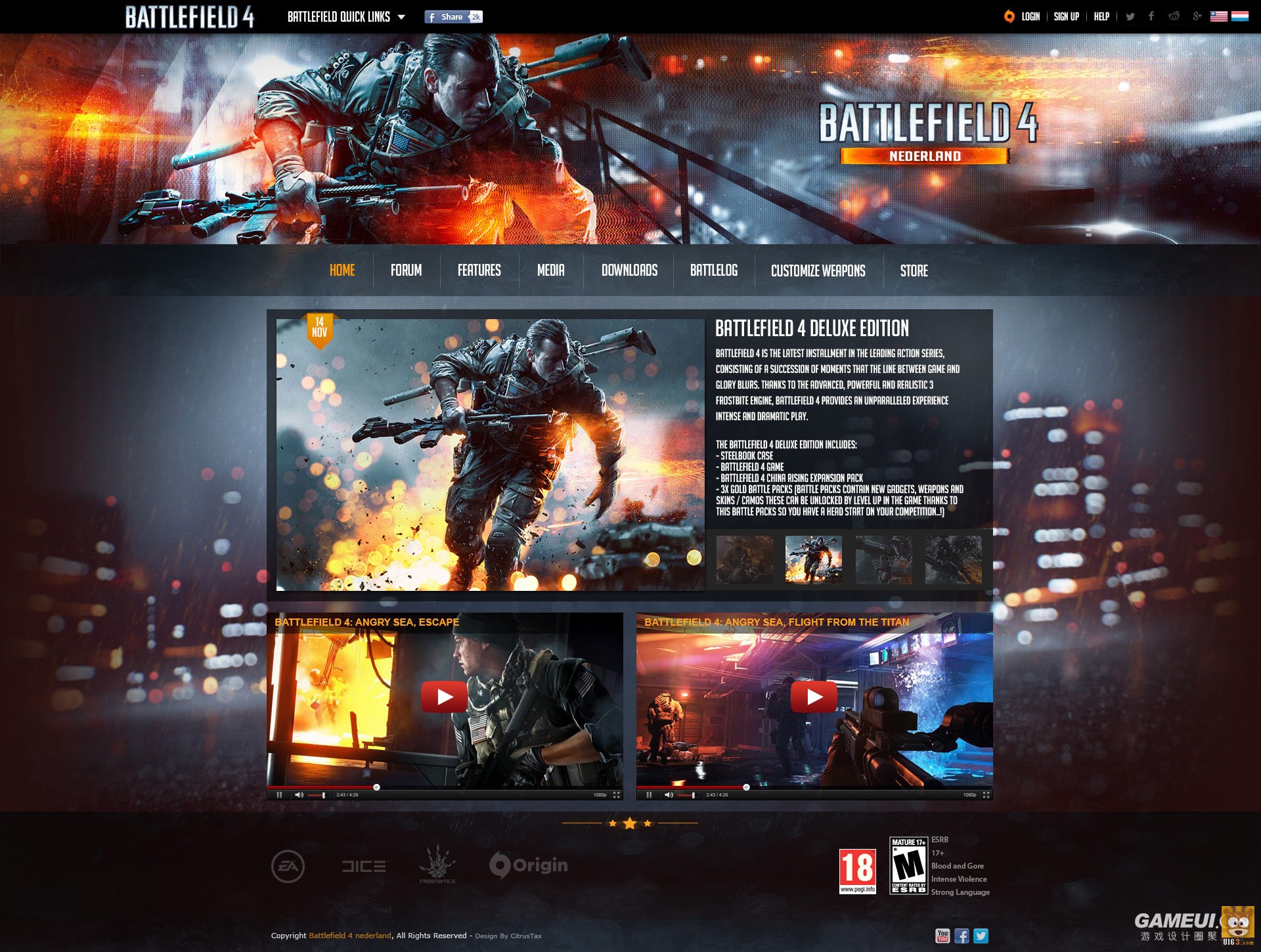 《BATTLEFIELD 4》第一人称射击游戏UI网站_点击查看原图